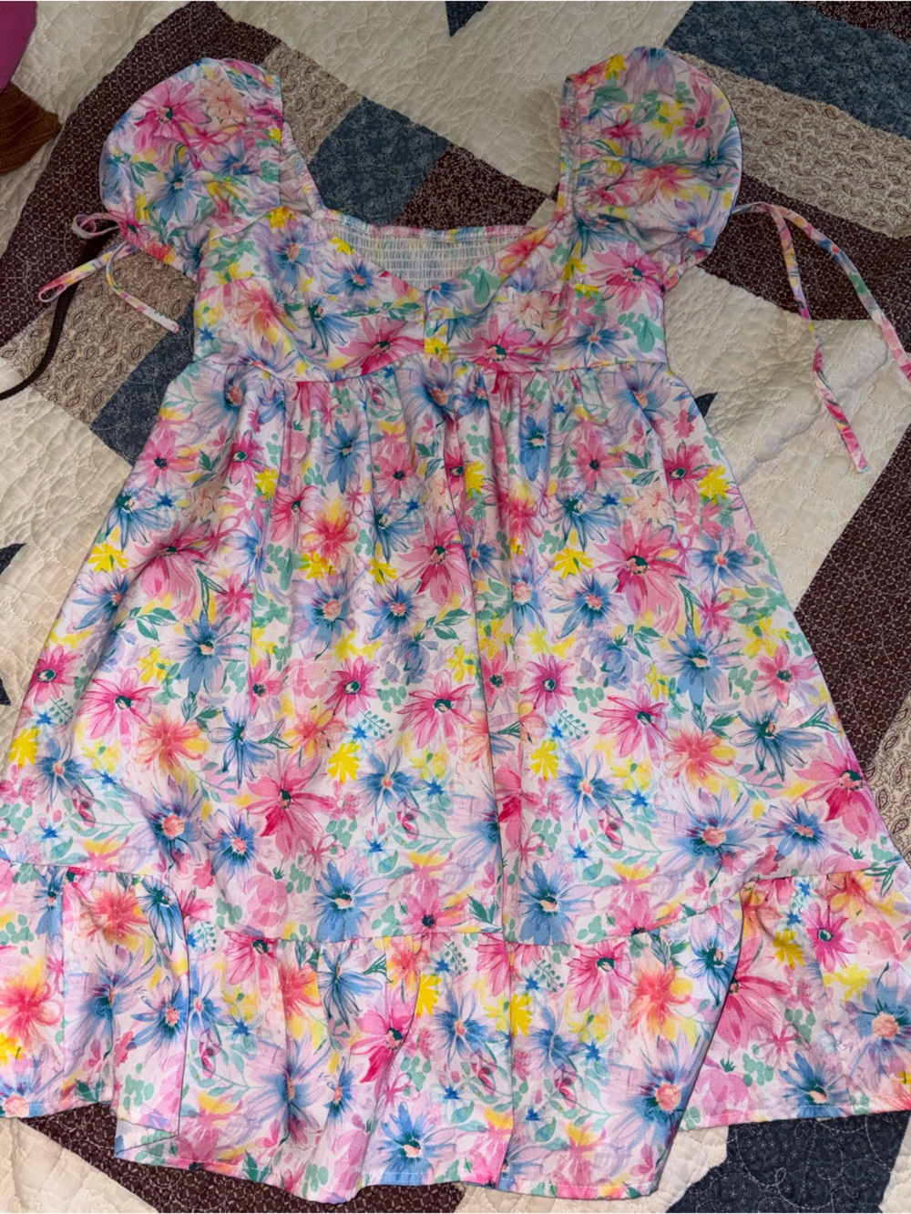 Floral Puff-Sleeve Sundress in Pink Multi